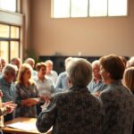 A lively gathering of engaged condominium residents, illuminated by warm natural light filtering through large windows. In the foreground, a diverse group of individuals animatedly discussing and gesturing, conveying a sense of constructive dialogue. The middle ground features a central table or podium, signaling an organized assembly. The background subtly suggests the setting is a well-appointed meeting room or community space, with subtle details that evoke a professional yet welcoming atmosphere. The overall scene projects a mood of productive collaboration and community involvement.